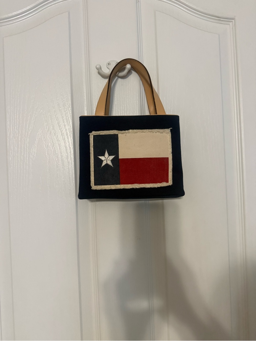 Q&A Navy Canvas Tote w/ Frayed Texas Flag Patch.
